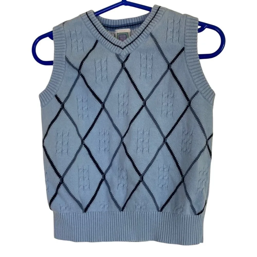Little Me Boys Sweater Vest Size 2 Blue‎ Argyle Design Front Preppy